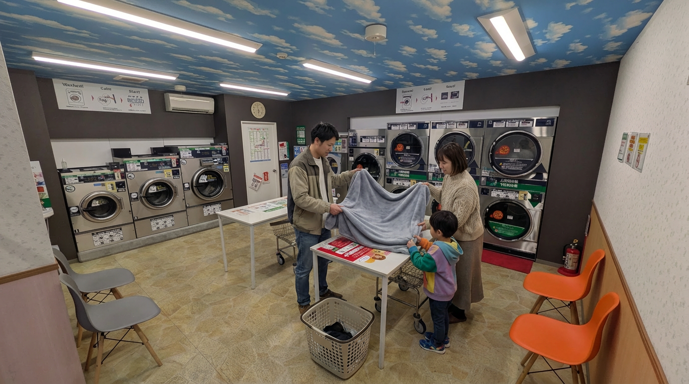 コインランドリーで毛布を洗う|洗えるサイズと乾燥時間の目安